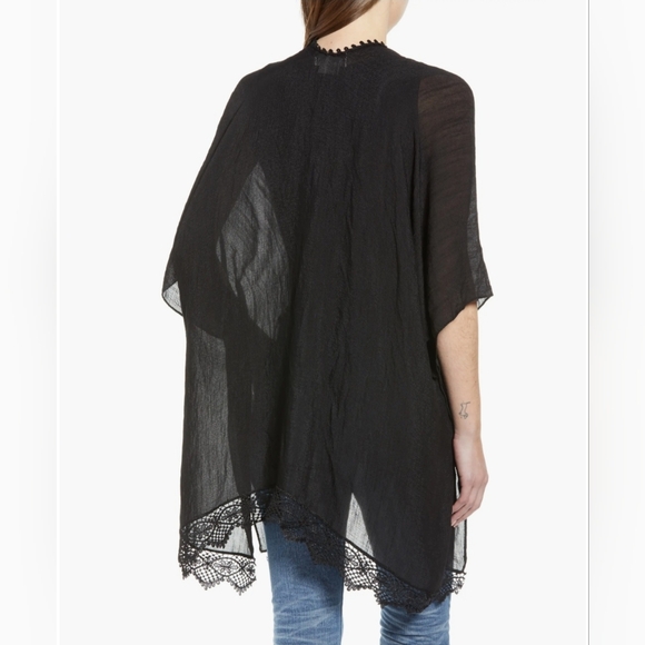 Nordstrom Treasure & Bond Lace Trim Ruana Open Front Wrap Kimono Coverup Black - Picture 2 of 9